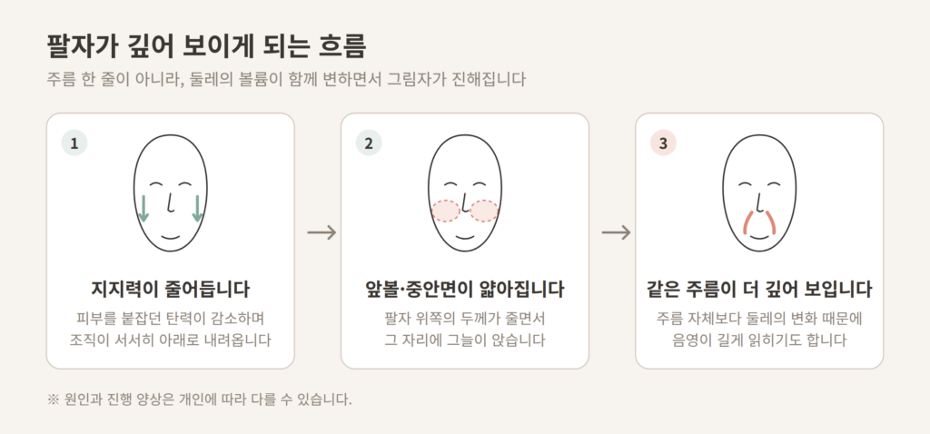 팔자주름이 깊어 보이는 원인 3단계 개념도 앞볼 중안면 볼륨 감소