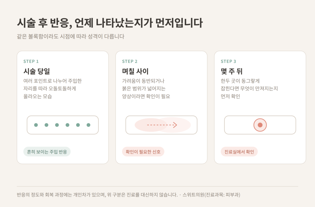 리투오 시술 후 반응 시술 당일 며칠 후 몇 주 뒤 시간별 구분 도식