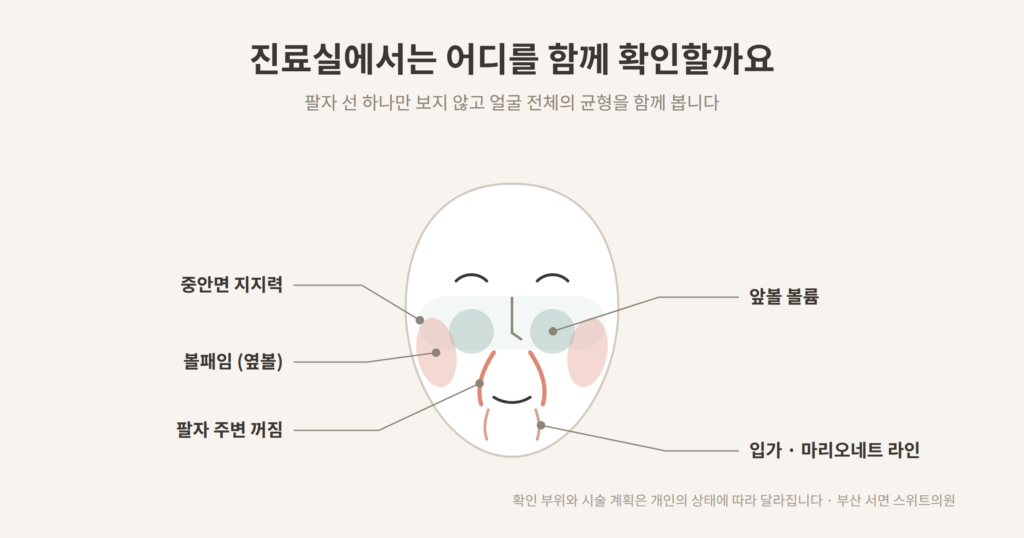 쥬베룩볼륨 앞볼 중안면 볼패임 팔자 확인 부위 개념도