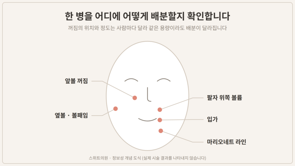 쥬베룩볼륨 얼굴 부위별 배분 앞볼 볼패임 팔자 도식