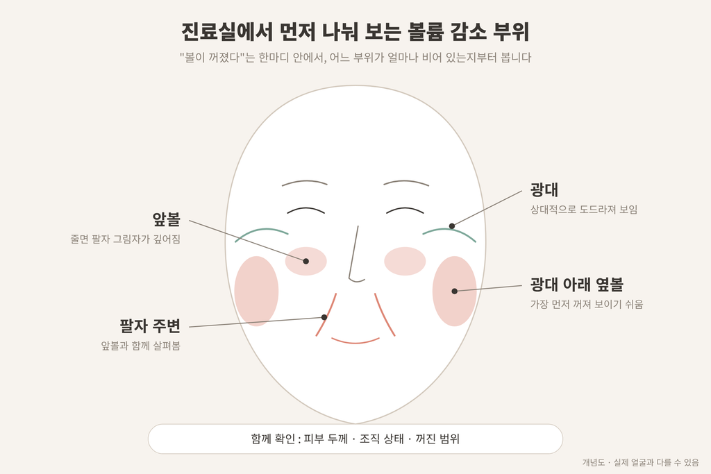 쥬베룩볼륨 볼패임 옆볼 앞볼 팔자 볼륨 감소 부위 개념도