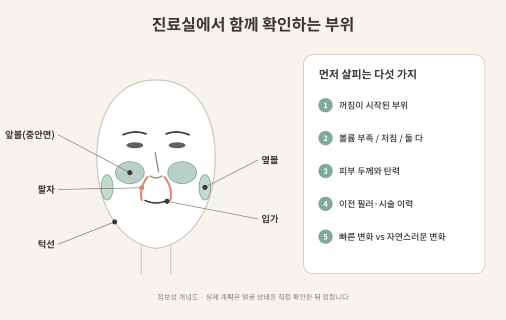 쥬베룩볼륨 상담 시 확인하는 앞볼 옆볼 팔자 입가 턱선 부위