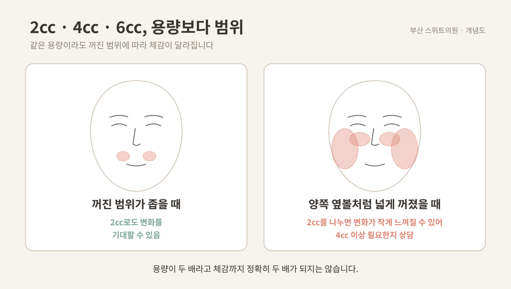 힐로웨이브 2cc 4cc 용량 꺼진 범위 비교 개념도